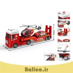 ست اسباب بازی مدل تریلی آتش نشانی نوزیکال همراه با هلیکوپتر و ماشین امداد