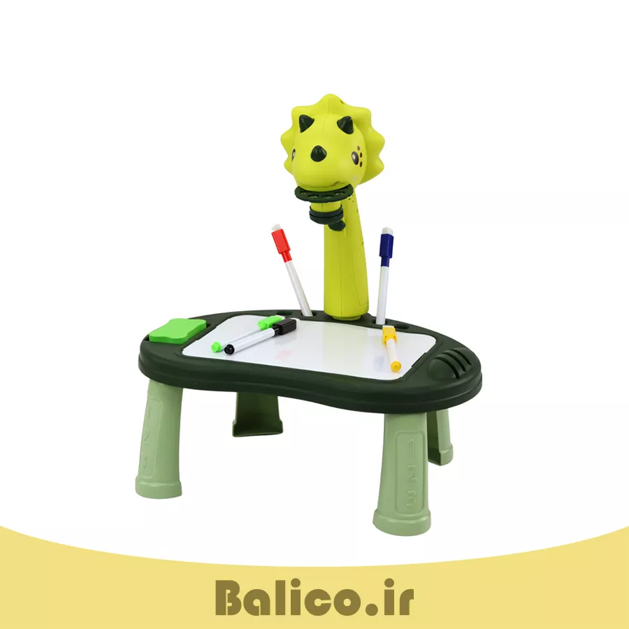 میز نقاشی پروژکتوردار به همراه صفحه بازی منچ و ماروپله طرح دایناسور کد 5041